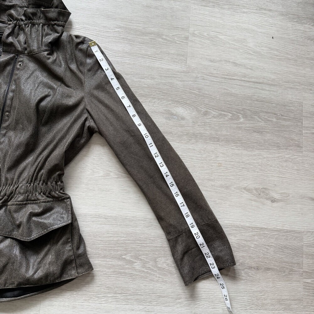 Della Spiga Italy Faux Leather Utility Jacket Brown Cinched Waist Women's Size 4 - Picture 11 of 13